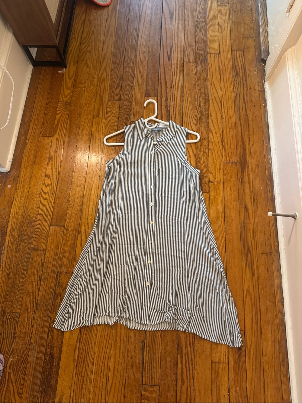 Neiman Marcus Sleeveless Blue & White Striped Mini Shirt Dress
